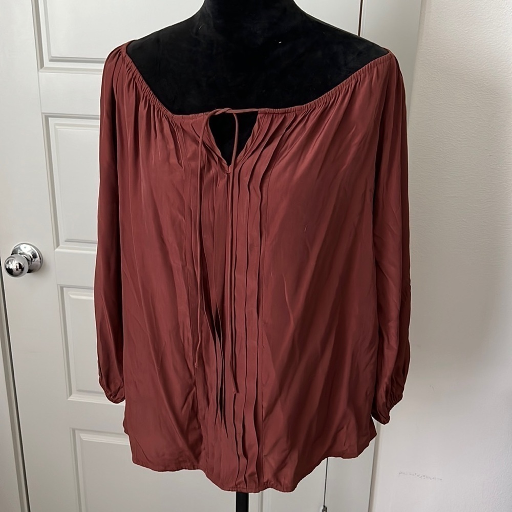 Eva Mendes Boho dark roast bubble sleeves top blouse Sz M